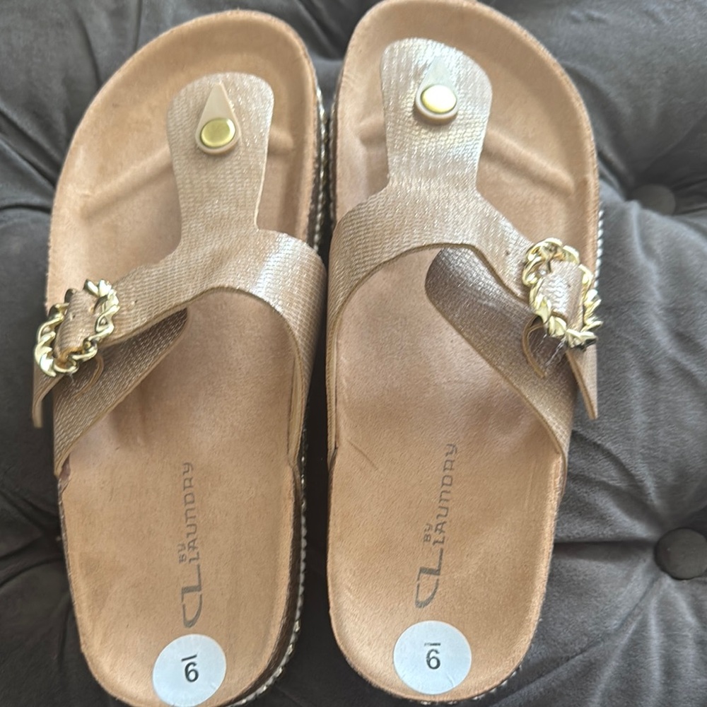 Tan Two-Strap Sandals with Adjustable Buckles